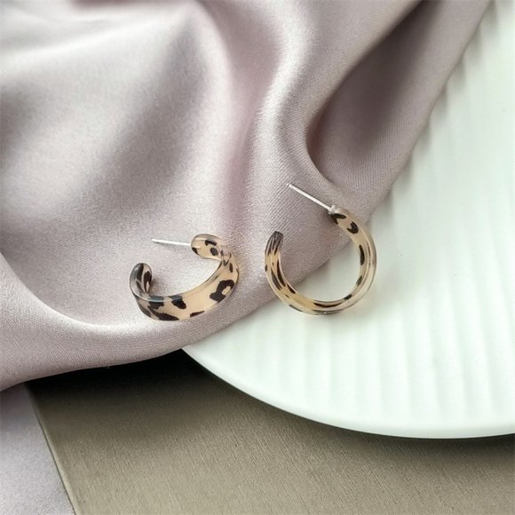 Korean Style Brown Leopard Earrings - Picture 1 of 10
